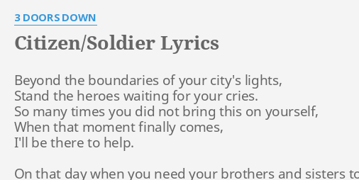 Citizen Soldier Lyrics By 3 Doors Down Beyond The Boundaries Of