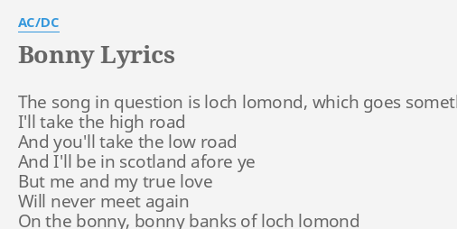 fangst historisk uøkonomisk BONNY" LYRICS by AC/DC: The song in question...