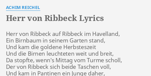 Herr Von Ribbeck Lyrics By Achim Reichel Herr Von Ribbeck Auf