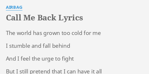 call me back lyrics bryan