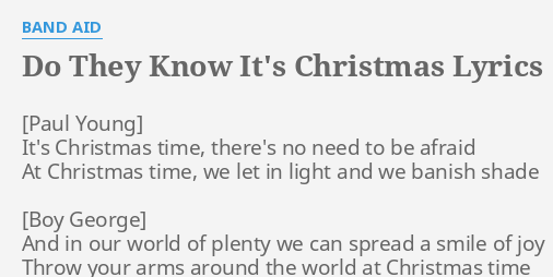 Do They Know It S Christmas Lyrics By Band Aid It S Christmas Time There S