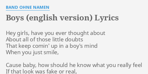 Boys English Version Lyrics By Band Ohne Namen Hey Girls Have You