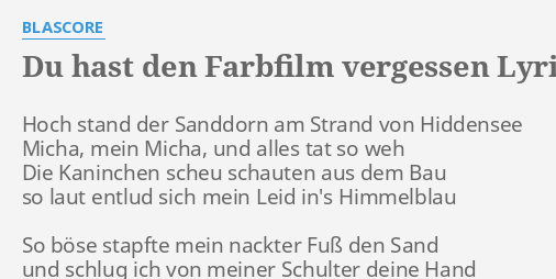 du hast den farbfilm vergessen lyrics by blascore hoch stand der sanddorn