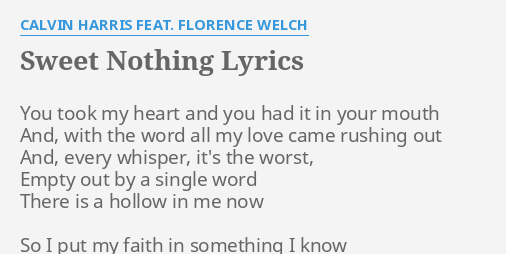 Sweet Nothing Lyrics By Calvin Harris Feat Florence Welch You Took My Heart
