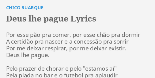 Letra da música Deus lhe Pague, de Chico Buarque, censurada em agosto de  1971