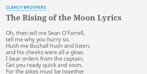 the rising of the moon lyrics clancy brothers