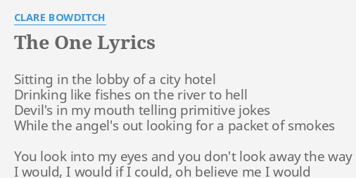 The One Lyrics By Clare Bowditch Sitting In The Lobby