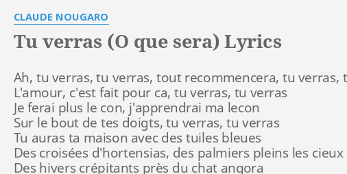 Tu Verras O Que Sera Lyrics By Claude Nougaro Ah Tu Verras Tu claude nougaro ah tu verras tu
