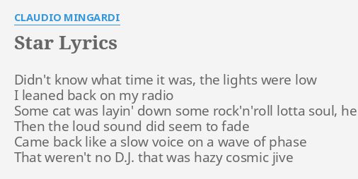 Star Lyrics By Claudio Mingardi Didn T Know What Time