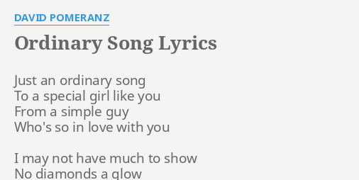 ordinary song david pomeranz