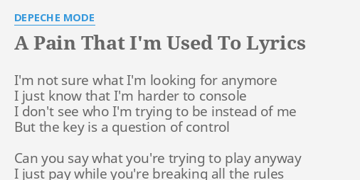 A Pain That I M Used To Lyrics By Depeche Mode I M Not Sure What