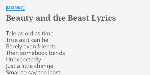Beauty And The Beast Lyrics By Disney Tale As Old As