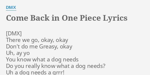 Come Back In One Piece Lyrics By Dmx There We Go Okay