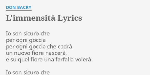 L Immensita Lyrics By Don Backy Io Son Sicuro Che