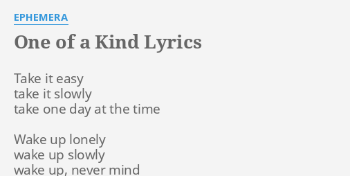 one of kind lyrics