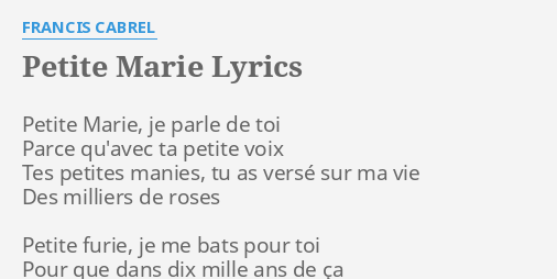 Francis Cabrel Petite Marie