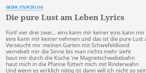 "DIE PURE L*** AM LEBEN" LYRICS by GEIER STURZFLUG Fünf vier drei zwei