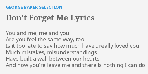 Don T Forget Me Lyrics By George Baker Selection You And Me Me