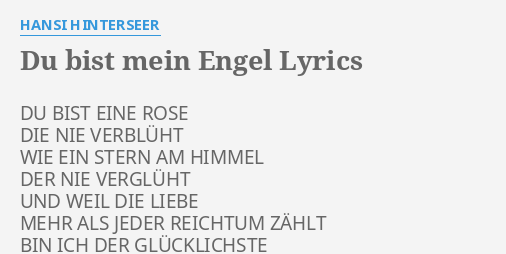 Du Bist Mein Engel Lyrics By Hansi Hinterseer Du Bist Eine Rose