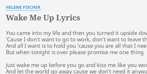 Wake Me Up Lyrics By Helene Fischer You Came Into My