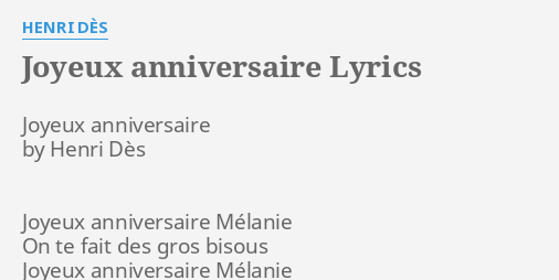 Joyeux Anniversaire Lyrics By Henri Des Joyeux Anniversaire By Henri