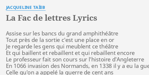 La Fac De Lettres Lyrics By Jacqueline Taieb A Ise Sur Les Bancs flashlyrics