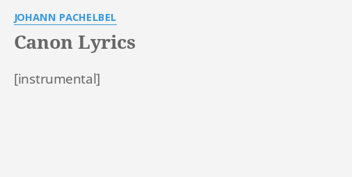 canon in d johann pachelbel lyrics