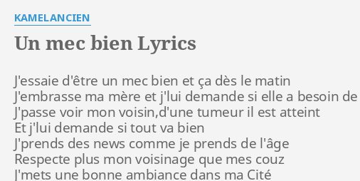 Un Mec Bien Lyrics By Kamelancien J Essaie D Etre Un Mec