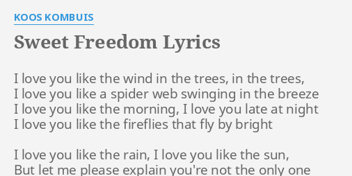 Sweet Freedom Lyrics By Koos Kombuis I Love You Like