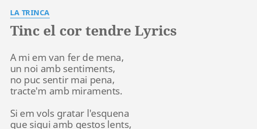 "TINC EL COR TENDRE" LYRICS by LA TRINCA: A mi em van...