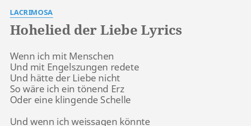 Hohelied Der Liebe Lyrics By Lacrimosa Wenn Ich Mit Menschen