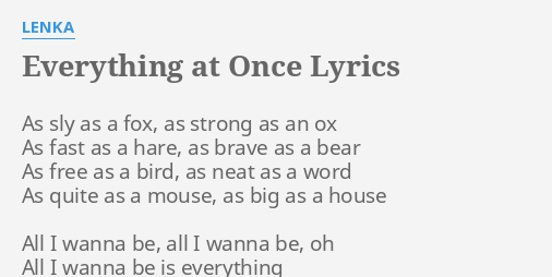 Everything At Once Lyrics By Lenka As Sly As A