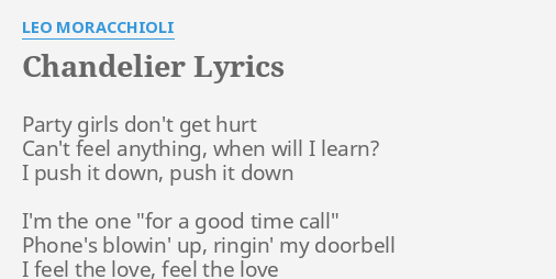 Chandelier Lyrics By Leo Moracchioli Party Girls Don T Get