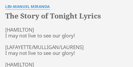 Hamilton the story on sale of tonight lyrics