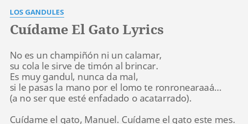 CUÍDAME EL GATO" LYRICS by GANDULES: No es un champiñón...