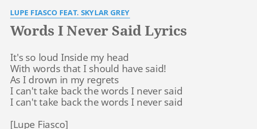 Words I Never Said Lyrics By Lupe Fiasco Feat Skylar Grey It S So Loud Inside