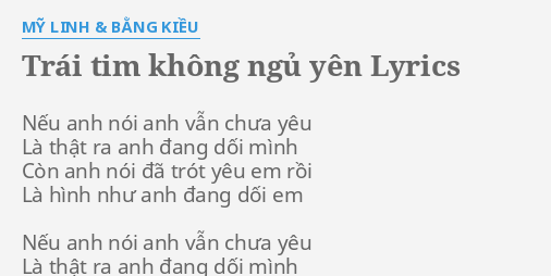 Trai Tim Khong Ngủ Yen Lyrics By Mỹ Linh Bằng Kiều Nếu Anh Noi Anh