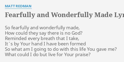 matt redman fearfully and wonderfully made song