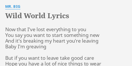 Wild World Lyrics By Mr Big Now That I Ve Lost