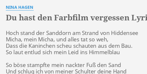 du hast den farbfilm vergessen lyrics by nina hagen hoch stand der sanddorn