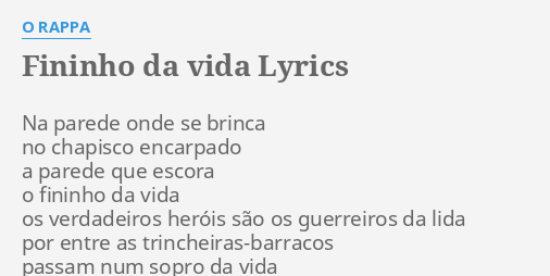 Fininho Da Vida Lyrics By O Rappa Na Parede Onde Se