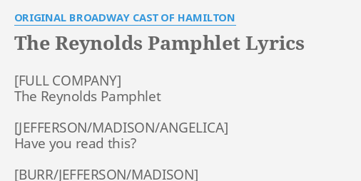 THE REYNOLDS PAMPHLET" LYRICS by ORIGINAL BROADWAY CAST OF ...