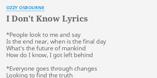 ozzy osbourne i dont know tabs