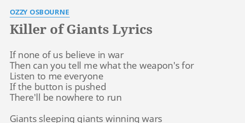 στίχοι για ozzy osbourne killer of giants