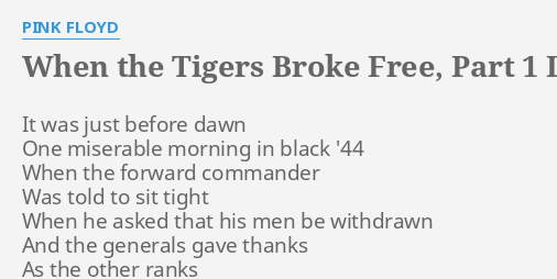 quot WHEN THE TIGERS BROKE FREE PART 1 quot LYRICS by PINK FLOYD: It was just