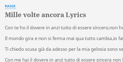 mille volte ancora raige