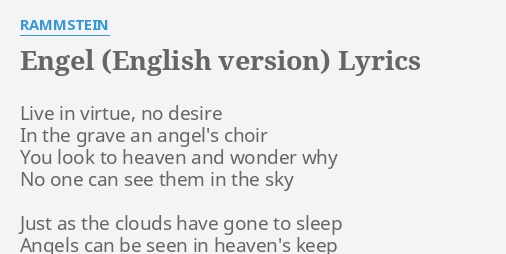 Engel English Version Lyrics By Rammstein Live In Virtue No