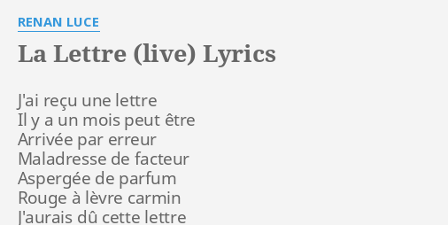 La Lettre Renan Luce Lyrics