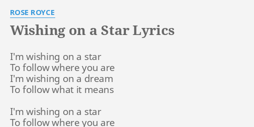 Wishing On A Star Lyrics By Rose Royce I M Wishing On A