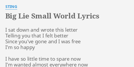 Big Lie Small World Lyrics By Sting I Sat Down And